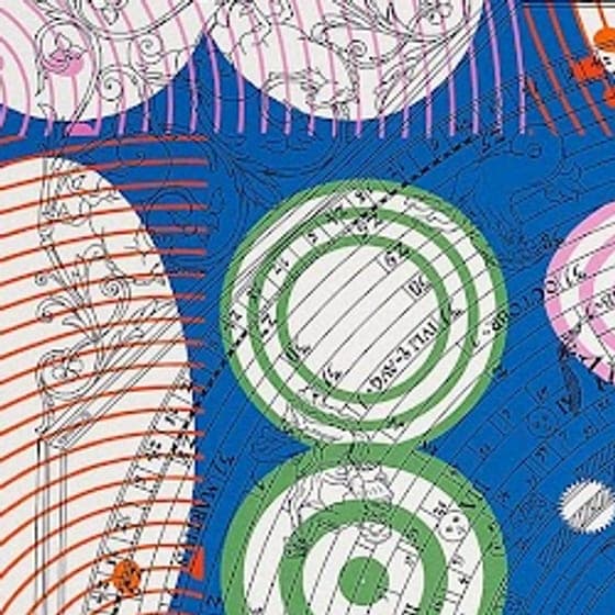 Detail of a silk scarf: circular motifs on deep blue