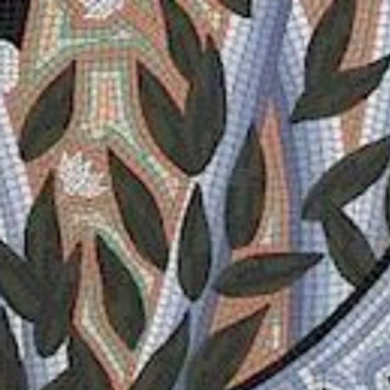 Detail of a silk scarf: dark leaves on a pale ground