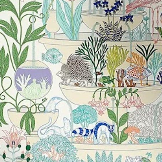 Detail of a silk scarf: green fronds and small creatures