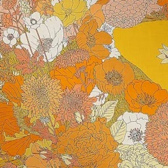 Detail of a silk scarf: orange and cream flowers